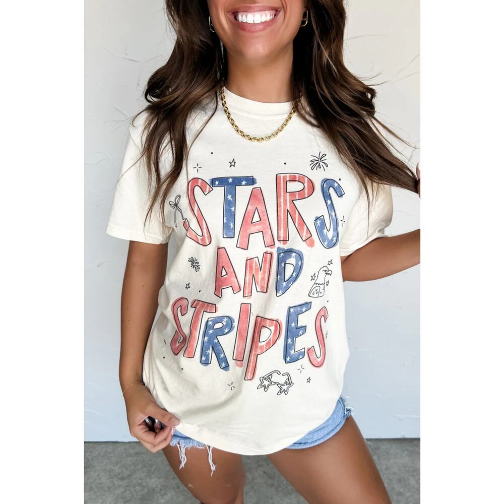 White STARS AND STRIPES Crew Neck Patriotic Tee